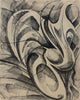 French abstract pen and ink drawing, newly framed in walnut