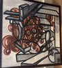 French abstract geometric oil painting, newly framed in mahogany