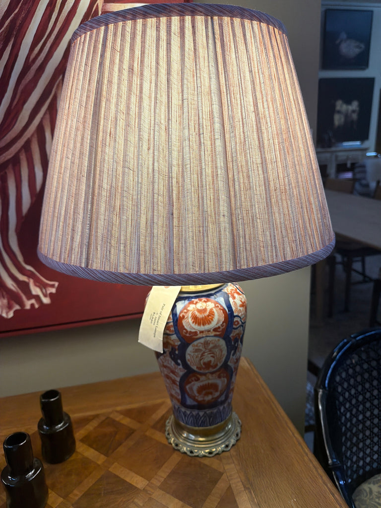 Imari porcelain lamp on pierced gilt-metal base